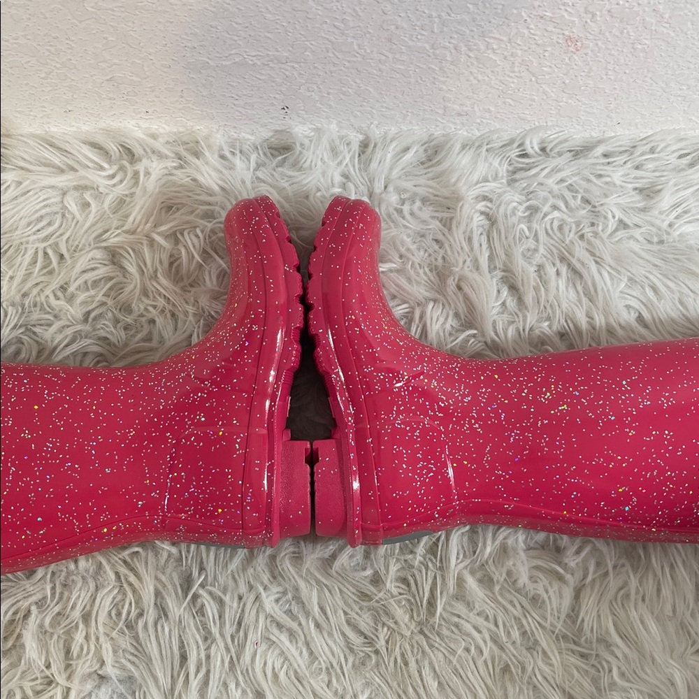HUNTER Glitter Shiny Rain Boots Waterproof Pink Size 5 NEW - Picture 7 of 12